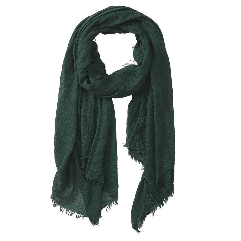 XRDSS Summer Cotton Blend Crinkle Vintage Soft Scarf with Fringed Edges 35" Ã— 70" (Green) - Image 1